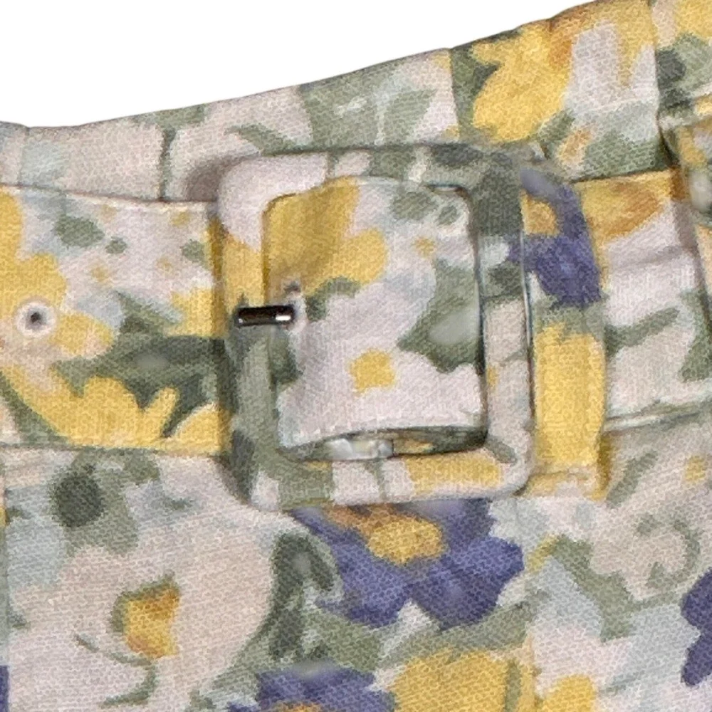 Abercrombie & Fitch Belted Floral High Rise Linen Blend Shorts Womens Med Yellow